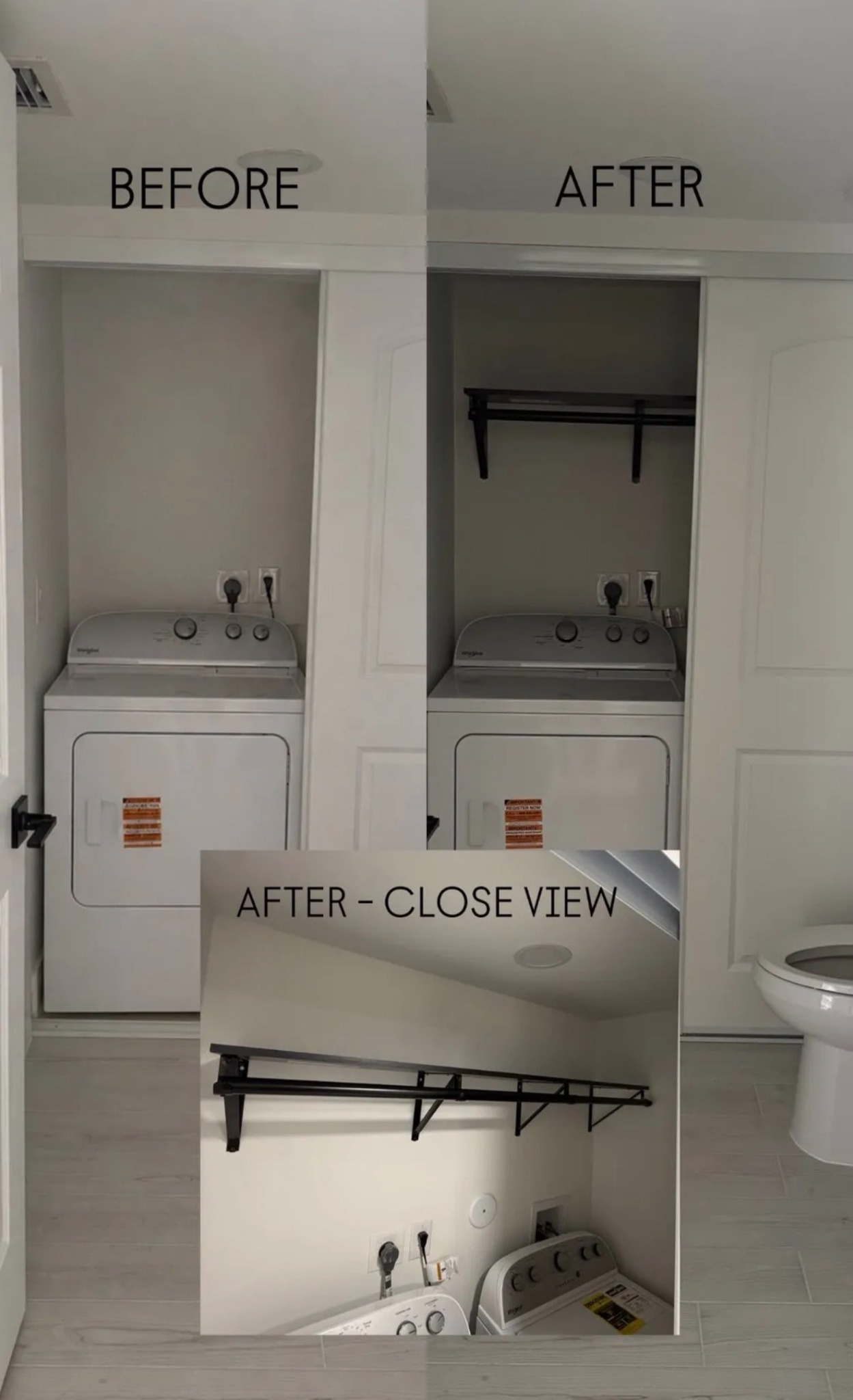 Laundry shelving installation — before and after