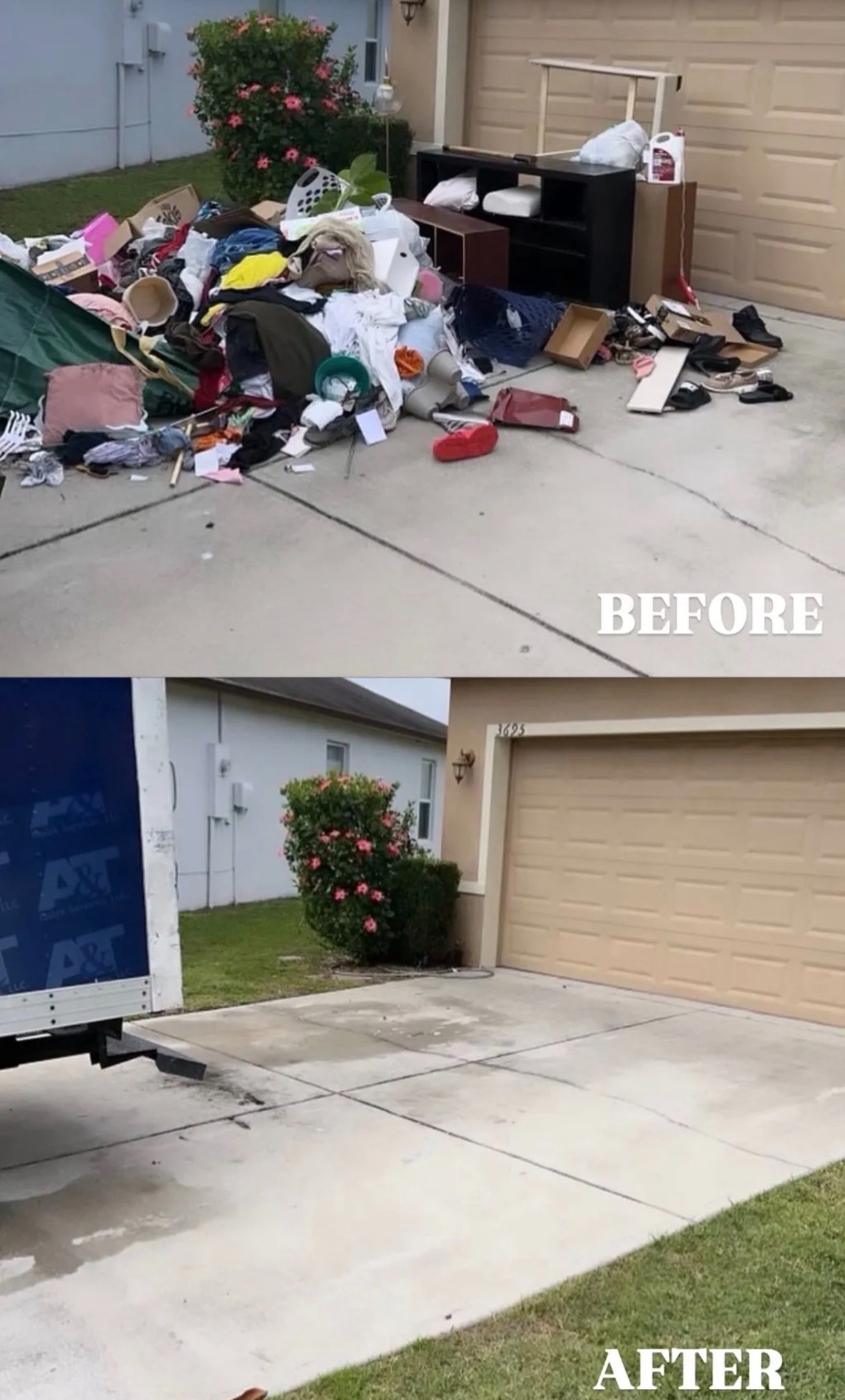 Driveway junk removal — before and after